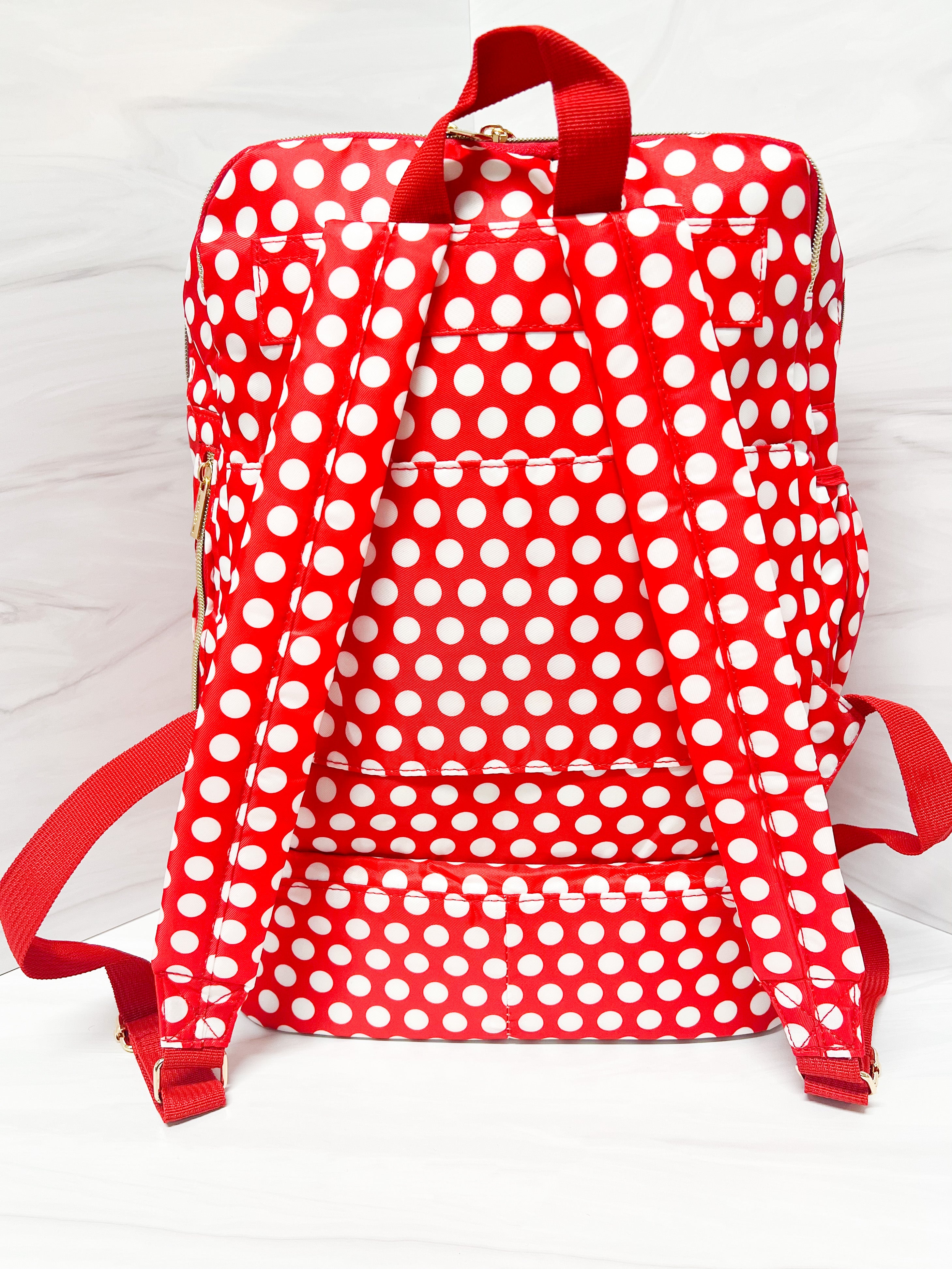 SCORE! Natalie Michelle Large Polka Dot Designer Backpack - Red and White